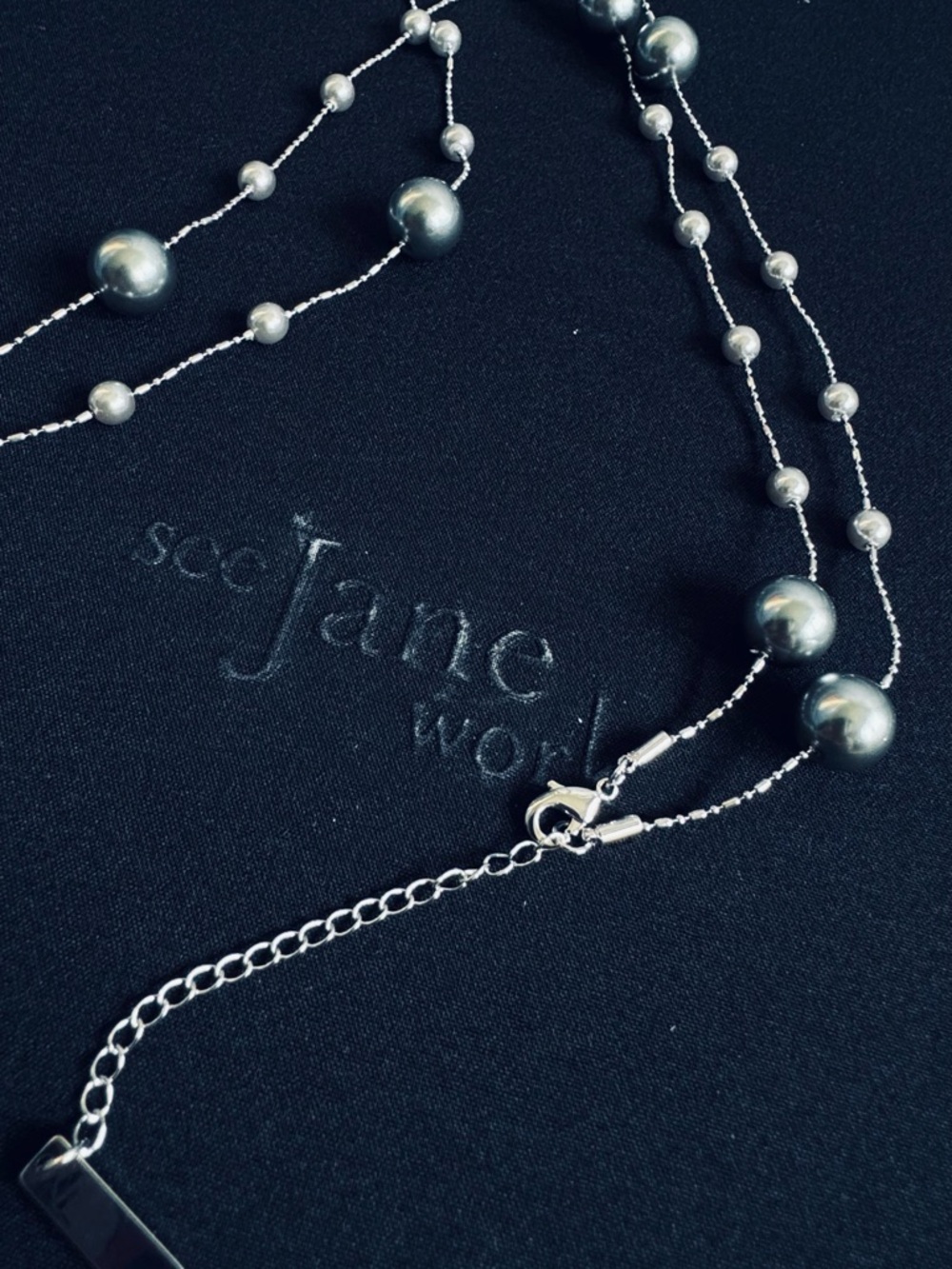 Silver-Tone Grey Pearl Station Necklace